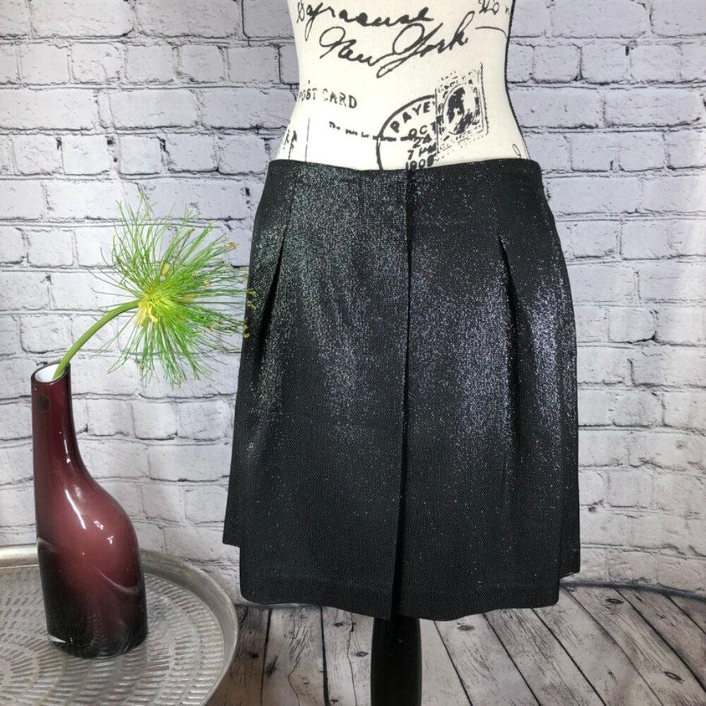 VINCE. Metallic-sheen Pleated Skirt w/ Side Pockets, Graphite Gray, Size 6